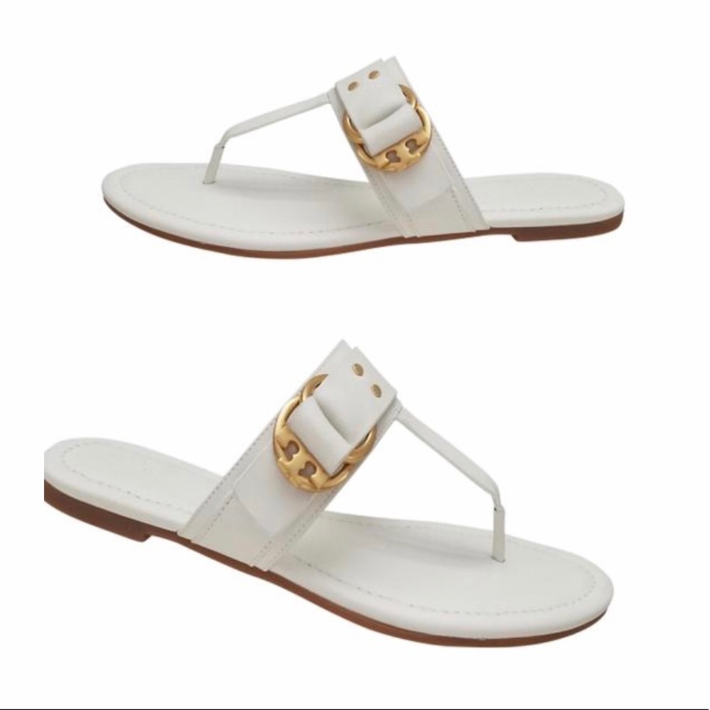 NWT TORY BURCH MARSDEN WHITE/GOLD LEATHER SANDALS